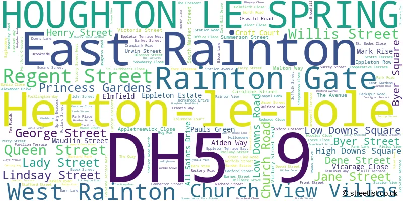 A word cloud for the DH5 9 postcode